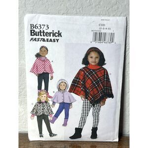 BUTTERICK B6373 Sewing Pattern Child Kids Girls Capes Poncho CDDD 2-3-4-5 Uncut